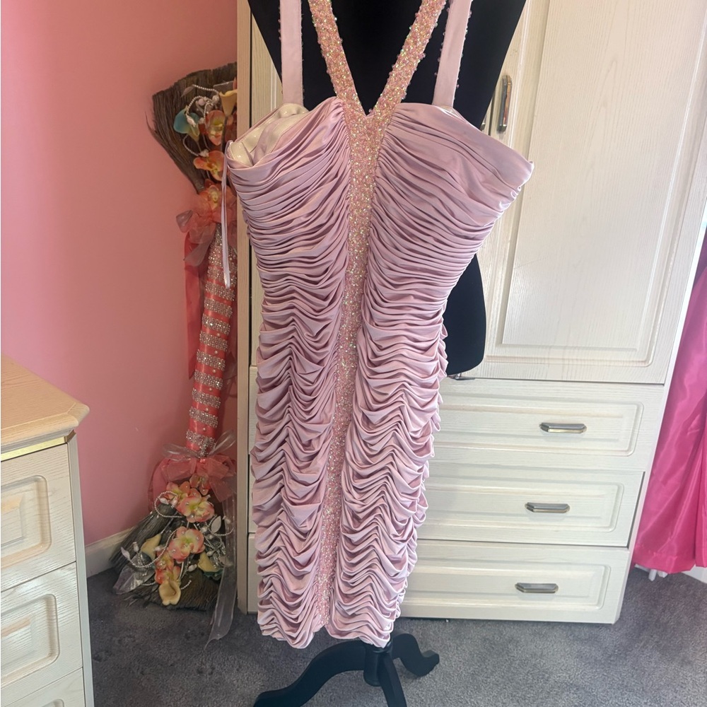 Chic Strapless Pink Ruched Dress